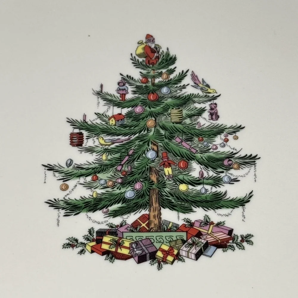 Spode Christmas Tree Cheese Board Platter 12in White Green Trim Earthenware New - Picture 2 of 9